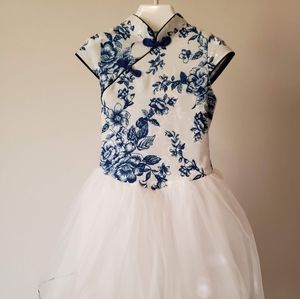 Floral Royal Blue and White Dress